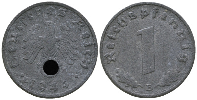 Германия 1 рейхспфенниг 1944 B KM 97, J. 369 цинк  4668-1142