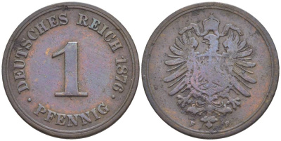 Германия 1 пфенниг 1876 F KM 1, J. 1, Weege 1 медь 4528-1063
