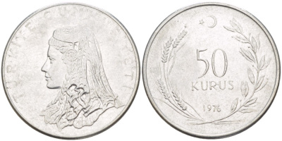 Турция 50 курушей 1976 Анатолийская невеста KM 899 нержавеющая сталь 176-421