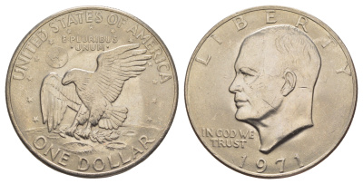 США 1 доллар 1971 Президент Эйзенхауэр, лунный орел KM 203 медь плакированная медно-никлем aUNC 4537-715