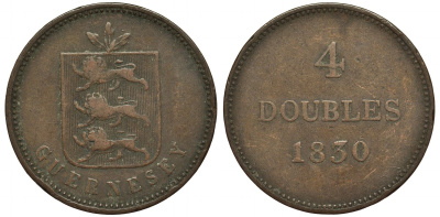 Гернси 4 дабла (дубля) 1830 KM 2 медь 4557-913
