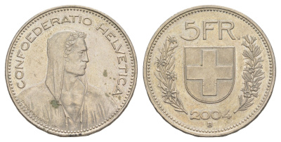 Швейцария 5 франков 2004 редкий год - 529000 экземпляров KM 40a медно-никель 4634-223