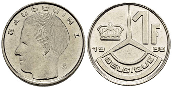 Бельгия 1 франк 1989 Belgique, Бодуэн I (1951-1993) KM 170 железо плакированное никелем 4528-1035