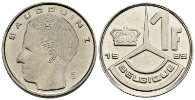 Бельгия 1 франк 1989 Belgique, Бодуэн I (1951-1993) KM 170 железо плакированное никелем 4528-1035