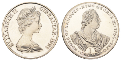 Гибралтар 1 крона 1993 Ганноверская династия - Король Георг III KM 135 медно-никель BU 11-102-43