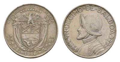 Панама 1/10 бальбоа (10 сентесимо) 1966 KM 10 медь плакированная медно-никелем 4644-124