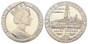 Гибралтар 1 крона 1993 Боевые корабли Второй мировой войны - H.N.L.M.S. Isaac Sweers KM 115 медно-никель BU 11-181-21