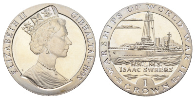 Гибралтар 1 крона 1993 Боевые корабли Второй мировой войны - H.N.L.M.S. Isaac Sweers KM 115 медно-никель BU 1078-2-14