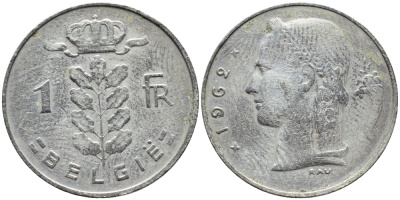 БЕЛЬГИЯ 1 ФРАНК 1962 BELGIE KM 143.1 медно-никель 4388-623