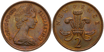 Великобритания 2 пенса 1978 Елизавета II (1952-2022) KM 916, Spink 4235 (C1) бронза 4601-436