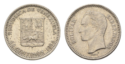 Венесуэла 25 сентимо 1965 Симон Боливар, год-тип Y 40 никель 4643-825