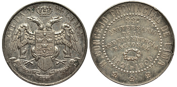 Перу медаль 1909 88 лет независимости, 30 мм, 12,3 гр. серебро 3896-325
