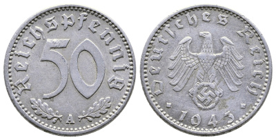 ГЕРМАНИЯ 50 РЕЙХСПФЕННИГОВ 1943 A KM 96, J. 372 алюминий 4380-341