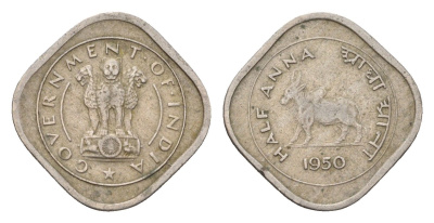 Индия 1/2 анна 1950 KM 2 медно-никель 3458-256