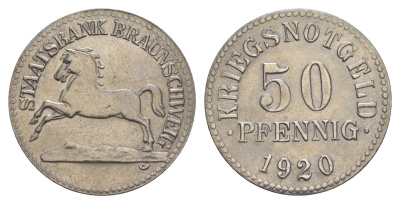 Брауншвейг 50 пфеннигов 1920 Funck 56.7, Men05 3477.1, Men18 4416.1 железо 4637-1252