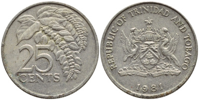 Тринидад и Тобаго 25 центов 1981 цветок дикая пуансеттия KM 32 медно-никель 4396-759