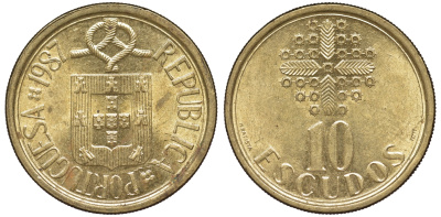 Португалия 10 эскудо 1987 KM 633 никель латунь 4142-1134