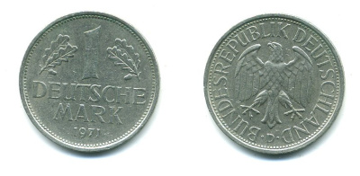 ФРГ 1 МАРКА 1971 D KM J 385 медно-никель 46-1836