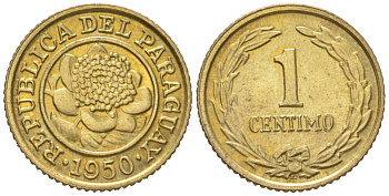 Парагвай 1 сентимо 1950 KM 20 алюминиевая бронза aUNC 4380-144
