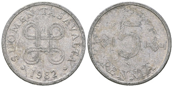 Финляндия 5 пенни 1982 KM 45a алюминий 4618-515