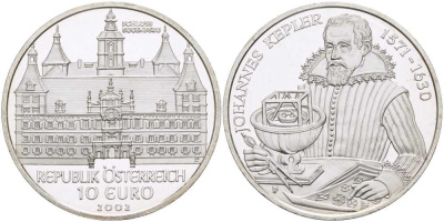 Австрия 10 евро 2002 замок Эггенберг, Иоганн Кеплер KM 3099 серебро PROOF 1068-2-62