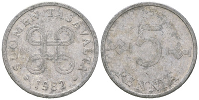 Финляндия 5 пенни 1982 KM 45a алюминий 4618-515