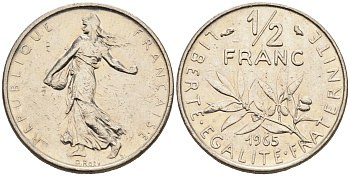 Франция 1/2 франка 1965 сеятель KM 931, Le Franc 198.3 никель    4169-143
