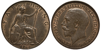 Великобритания 1 фартинг 1925 Георг V (1910-1936) KM 808.2, Spink 4060 бронза 201-361