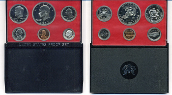 США годовой набор из 6 монет (1, 5, 10, 25 и 50 центов; 1 доллар) 1977 в оригинальной упаковке KM PS141 (164a, A192, 195a, 201, 202b и 203) PROOF 8-2-02-26