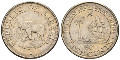 Либерия 5 центов 1961  KM 14 медно-никель  aUNC  220-1235