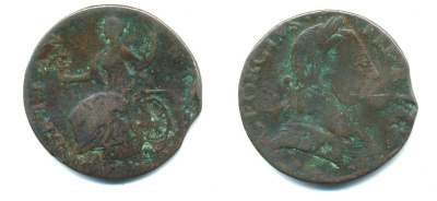 Великобритания 1/2 пенни 1772 Георг III (1760-1820) KM 601, Spink 3774 медь 4383-924
