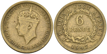 Британская Западная Африка 6 пенсов 1947 Георг VI (1936-1952) KM 22 никель-латунь 4588-714