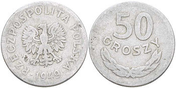 Польша 50 грошей 1949 KM 44а, Parchimowicz 209b алюминий 212-852