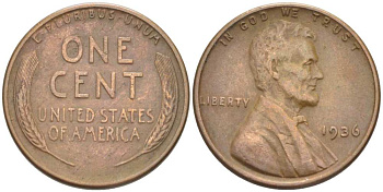 США 1 ЦЕНТ 1936 ЛИНКОЛЬН KM 132 бронза 218-353