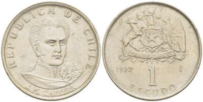 Чили 1 эскудо 1972 Хосе Мигель Каррера KM 197 медно-никель 4519-551
