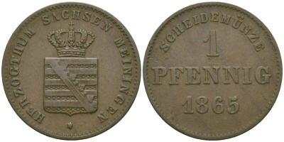 Саксен-Мейнинген 1 пфенниг 1865 Бернгард II (1803-1866) KM 170 медь 99-628