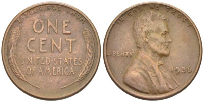 США 1 ЦЕНТ 1936 ЛИНКОЛЬН KM 132 бронза 218-353