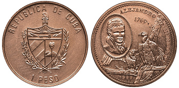 Куба 1 песо 1989 220 лет со дня рождения Александра Гумбольдта KM 436 медь UNC 4558-125 M3-04