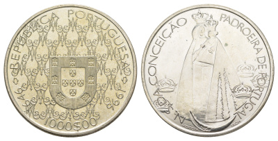 Португалия 1000 эскудо 1996 Дева Мария - Покровительница Португалии KM 696 серебро BU 1088-1-51