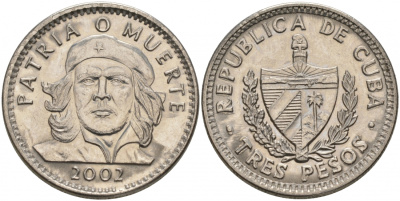 Куба 3 песо 2002 Эрнесто Че Гевара KM 346a сталь плакированная никелем UNC M14-10