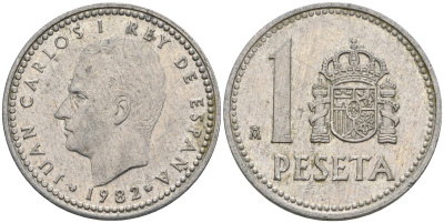 Испания 1 песета 1982 M, Хуан Карлос I (1975-2014) KM 821 алюминий 4401-434