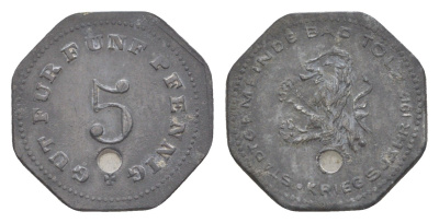 Бад-Тельц 5 пфеннигов 1917 Funck 541.2, Men18 31352.2 цинк 4639-142