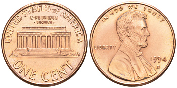 США 1 ЦЕНТ 1994 D, ЛИНКОЛЬН KM 201b цинк плакированный медью 188-342