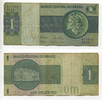 БРАЗИЛИЯ 1 КРУЗЕЙРО 1980 СЕРИЯ В 17049, ПОДПИСЬ 20, ГОЛОВА СВОБОДЫ Pick 191Ac бумага 6289-26-1-1