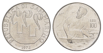 Сан-Марино 100 лир 1972 KM 20 нержавеющая сталь UNC 4648-226