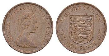 Джерси 2 новых пенса 1975 герб, Елизавета II (1952-2022) KM 31 бронза    4660-212