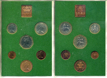 Великобритания официальный набор из 6 монет (1/2, 1, 2, 5, 10 и 50 пенсов) + жетон монетного двора 1975 в оригинальной пластиковой упаковке KM PS31 (911, 912, 913, 914, 915 и 916) PROOF 3-6-4-01