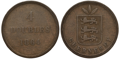Гернси 4 дабла (дубля) 1864 KM 5 бронза 650-331