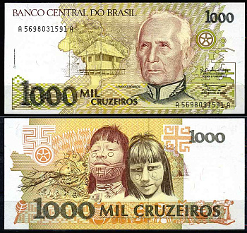 Бразилия 1000 крузейро ND (1990) серия A 5698, Кандиду Рондон Pick 231 a бумага UNC (пресс) 7202-5-1