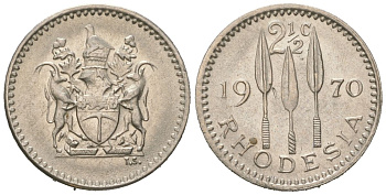Родезия 2 1/2 цента 1970 Елизавета II (1952-2022) KM 11 медно-никель UNC 4617-141